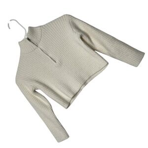 Art Class Girls Long Sleeve Cream Ribbed Half Zip Cropped Mock Neck Sweater 6/6X